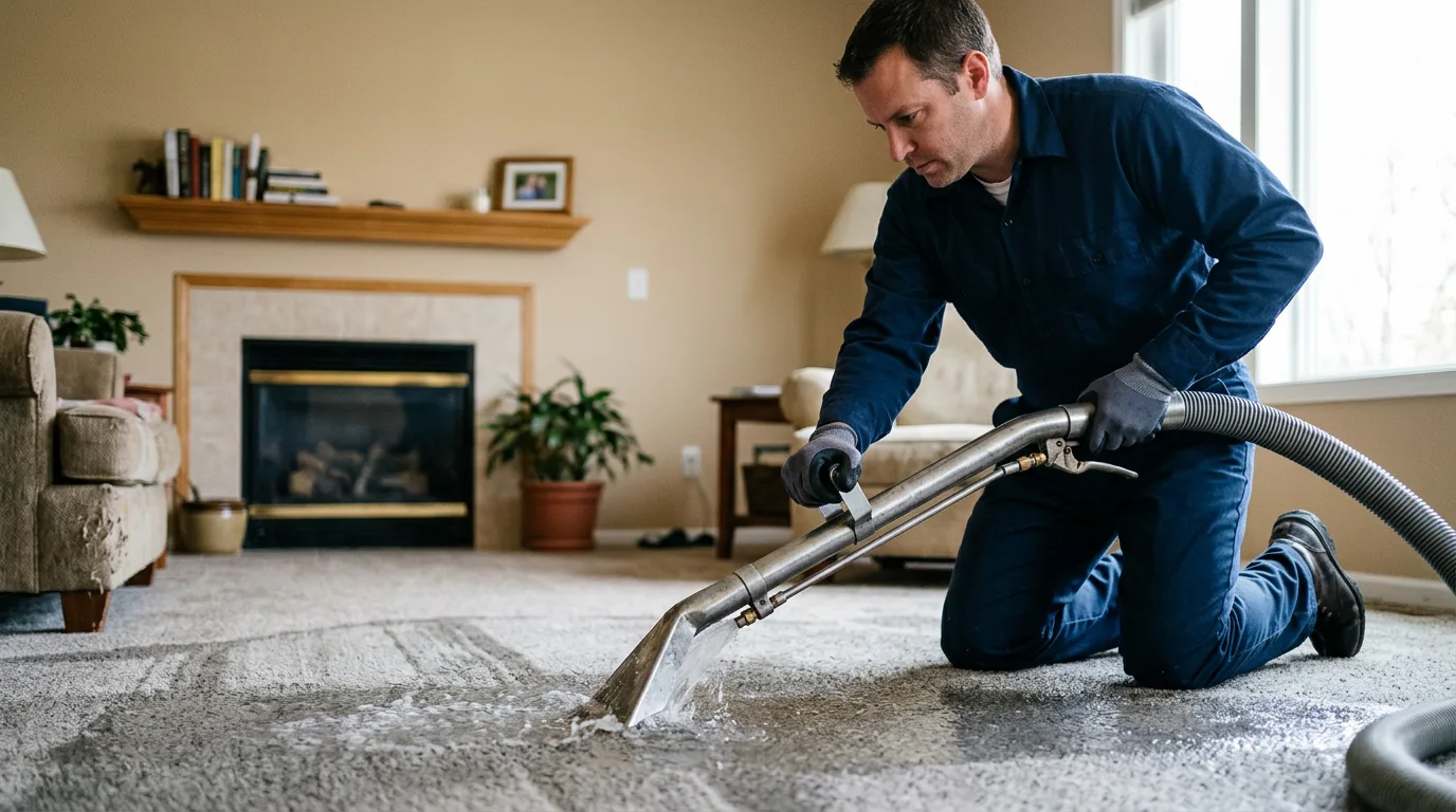 Water damage restoration technician working near Wadsworth, IL